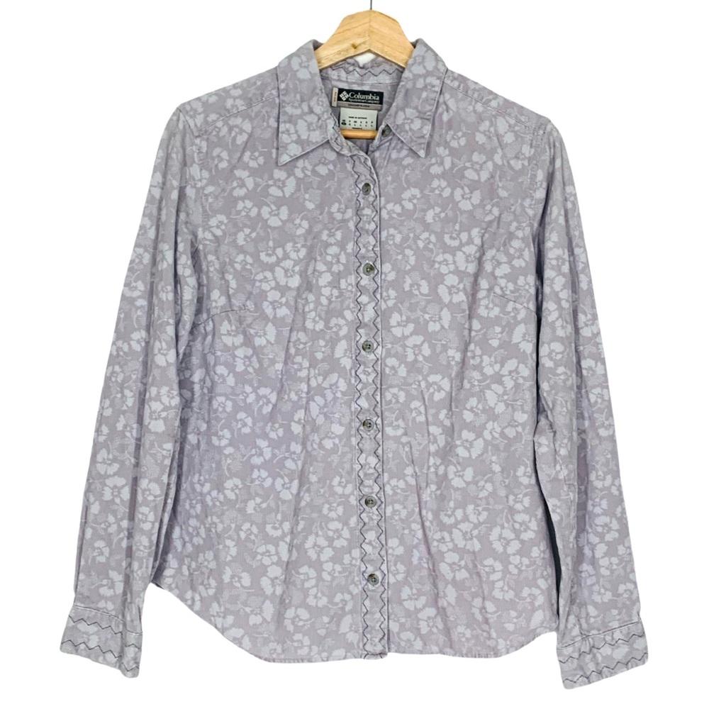 Columbia Womens Button Up Shirt Corduroy Long Sleeve Purple Floral Print Medium